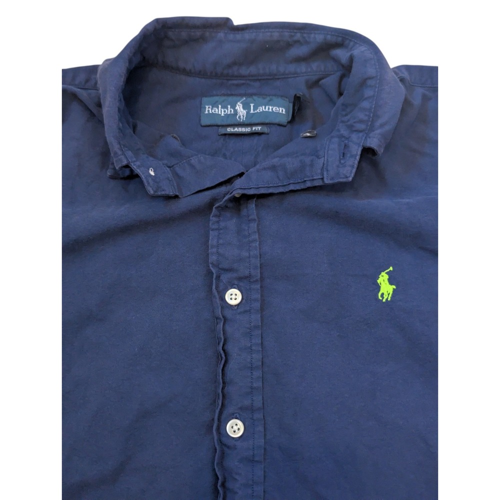 Ralph Lauren Classic Fit Mens‎ Small Button Down Shirt Green Logo